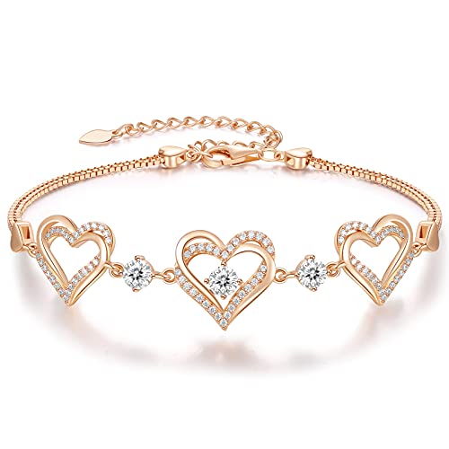 CDE Armbänder für Damen 925 Sterling Silber Herz Rosegold Geburtsstein Armband Geschenk Schmuck für Frauen mit 5A Kubik Zirkonia Geburtstag Weihnachts (Rosegold - April)