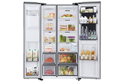 Samsung RH68B8521B1/EG Side-by-Side Kühlschrank, 178 cm, 627 ℓ, Food Showcase-Tür, Platzsparender In-Door Icemaker, Twin Cooling+, No Frost+, 4,5 ℓ Wassertank, Premium Black Steel