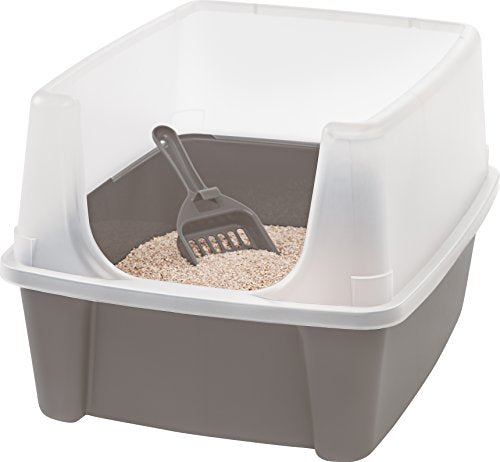 Iris 106300 Ohyama, Katzenklo / Katzentoilette mit hohem Randkeine Verbreitung von Streu, abnehmbarer hoher Rand, Eingangshöhe: 15 cm, Schaufel inkl.für Katze - Cat Litter Box CLH-12, Taupe