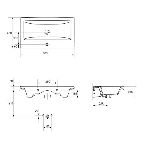 Badmöbel Waschbecken mit Unterschrank 80cm Waschtisch 2-Schubladen Weiß Lara