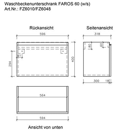 Quentis Badmöbel FAROS, Breite 60/ Tiefe 31 cm, weiß, Waschtischunterschrank montiert