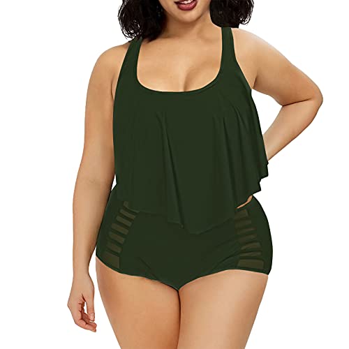 Viottiset Damen Plus Size Flounce Bademode mit Hoher Taille Badeanzug Bikini Set XL Armeegrün