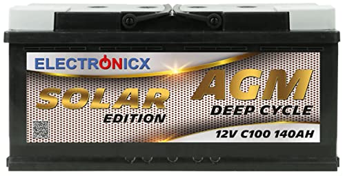 Solarbatterie 12v 140Ah AGM Batterie Electronicx Solar Edition Solarbatterie 12v Akku 12v Solar Batterien Versorgungsbatterie 12v gel Wohnwagen Batterie Wohnmobil Gelbatterie 12v 140ah Solar akku 12v