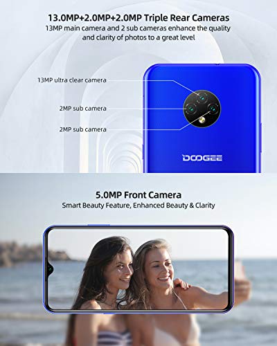 DOOGEE X95(T) Smartphone ohne Vertrag Günstig, 4G Handy ohne Vertrag Android 10 mit 13MP+5MP Kamera, 4350mAh Akuu 6,52 Zoll HD+ Display, 3GB+16GB(256 GB Erweiterbar) Dual SIM 2022 Handy Face ID - Blau