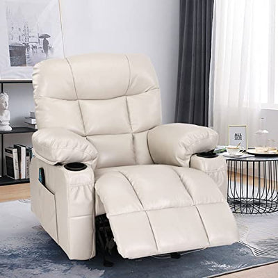 Fantasylab Relaxsessel mit Liegefunktion Fernsehsessel Massagefunktion Wärmefunktion und Vibration Lounge Chair für Wohnzimmer mit Seitentasche, 2 Getränkehalter, USB-Ladeanschluss, Liegefunktion 150°