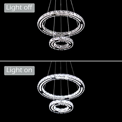 CLAIRDAI Kristall LED Moderne Kronleuchter 2 Ringe Pendelleuchte Einstellbare Höhe Leuchte Mit K9 Crystal&Acryl Für Schlafzimmer Wohnzimmer Esszimmer Küche Flur (20+40cm Kaltweiß), 2040-Cool