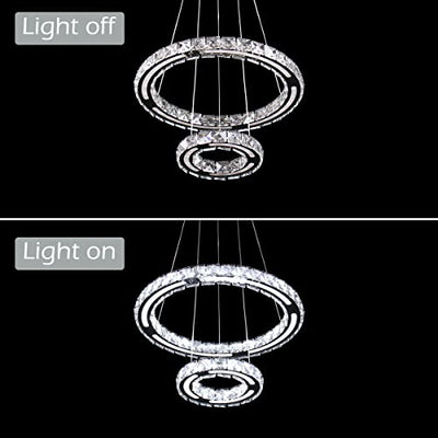 CLAIRDAI Kristall LED Moderne Kronleuchter 2 Ringe Pendelleuchte Einstellbare Höhe Leuchte Mit K9 Crystal&Acryl Für Schlafzimmer Wohnzimmer Esszimmer Küche Flur (20+40cm Kaltweiß), 2040-Cool