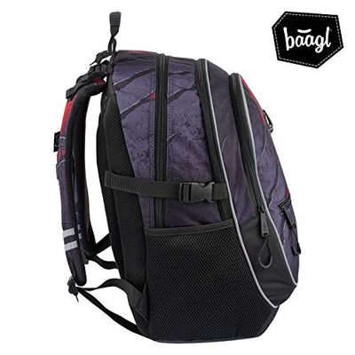 Baagl Schulrucksack für Jungen - Schulranzen für Kinder mit ergonomisch geformter Rücken, Brustgurt und reflektierende Elemente (Volcano)