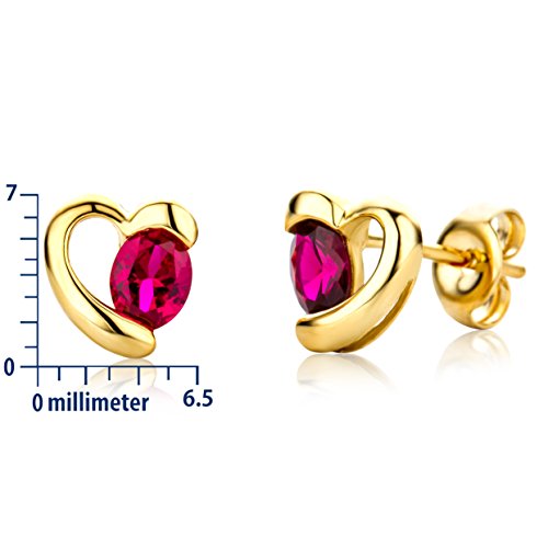 Miore Schmuck Damen Ohrringe mit Edelstein / Geburtsstein Rubin in rot Ohrstecker aus Gelbgold 9 Karat / 375 Gold