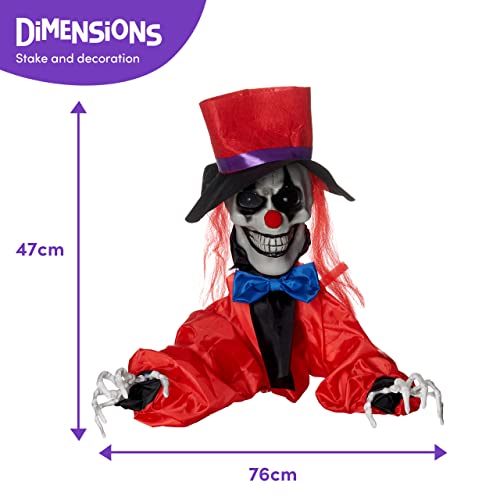 THE TWIDDLERS Gruseliger Zombie Clown, Animiertes Skelett mit Farbwechselnden LED-Augen & Biegsamen Armen (80cm) - Halloween Deko für Drinnen & Draußen, Spukhaus, Requisiten