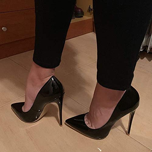 GENSHUO Stiletto Stiletto High Heels, 12CM/4.72IN Damen Pumps Spitz Party High Heels Sexy Basic Schuhe Damen Geschlossen Abendschuhe Lack/Wildleder ，schwarz 42 EU(12 US)