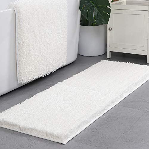 Lonior Badematte rutschfeste Badezimmer Teppich Waschbar Badteppich Extralange Anthrazit Hochflor Badvorleger Weiß 120 x 45 cm