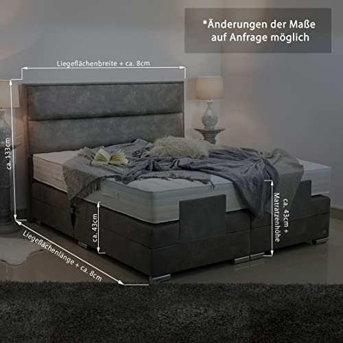 PAARA Boxspringbett Monaco II GM | 10.000 Newton Motorleistung | Antirutsch-Matten | Royal-WS® Taschenfederkern Matratze mit GELAX® Topper Kern | Made in Germany (240 x 220 cm)