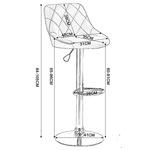 Barhocker 2 er Set Drehstühle Rollhocker Höhenverstellbar 10cm Barstühle Arbeitshocker Barhocker mit lehne Kunstleder Barstuhl mit Gestell aus verchromtem Stahl Verstellbare Höhe 360° schwenkbar