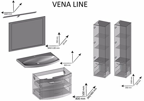 naka24 Badmöbel Set VENA 80 cm Badezimmer MÖBEL WASCHBECKEN Capuccino Hochglanz LED (Waschtisch Spiegel LED Beleuchtung 2xHochschrank)