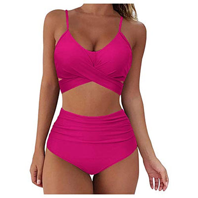 Laonajkd Damen Bikini Set Push Up Crossover Verstellbar Bikinioberteil Zweiteiliger High Waist Wickel Bikinihose Tiefer V Ausschnitt Triangel Oberteil Bikinihose Strandkleidung