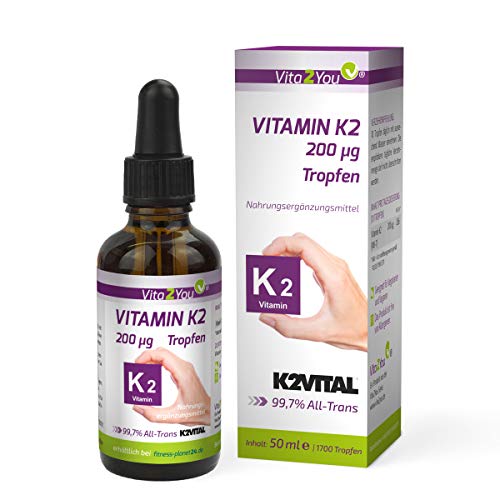 Vitamin K2 Tropfen - 200µg - 50ml - 1700 Tropfen - K2VITAL - Menaquinon MK-7 natürlichen Ursprungs - 99,7% All-Trans - MCT-Öl - Premium Qualität