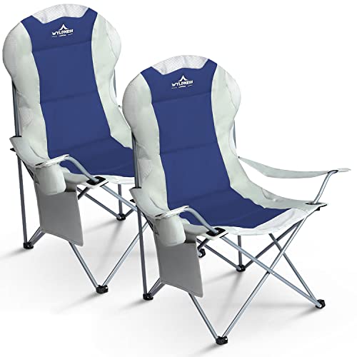 Wyldness Premium gepolsterte Campingstühle 2er Set - Luxus Klappbare Outdoorsitze mit Seitentaschen & Getränkehalter, leicht, robust & wasserdicht für Garten, Angeln, Picknick, Reisen (Blau)