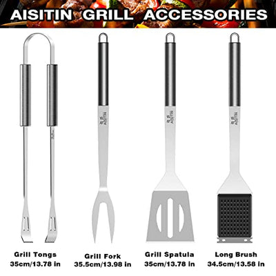 AISITIN 25er BBQ Grillbesteck Tool Set, Grill Zubehör Geschenk für Männer mit Grillkoffer und Grillmatte, aus Hochwertiger Edelstahl für Garten und Camping für Männer und Frauen