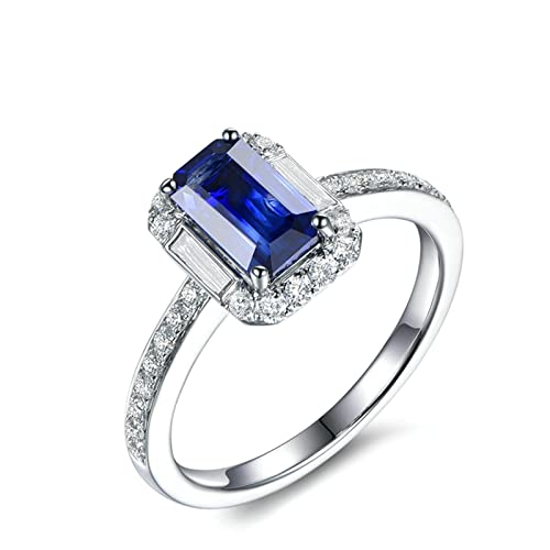 18 Karat (750) Weißgold Ehering, Verlobungsring Damen Runder Eingelegter Blauer Saphir Von 1,4 ct Mit Diamant Von 0,37 ct Ring Größe 45 (14.3)