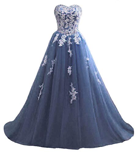 Zorayi Damen Elegante Spitze Tüll Ballkleid Brautkleider Lange Abendkleid Festkleider Marineblau Größe 32