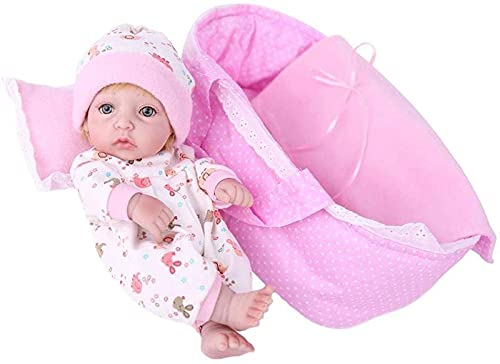 GLXLSBZ Reborn Baby-Puppe, realistische Babypuppen, 28 cm, Vollsilikon, Mini-Schlaf-Puppe, zum Baden geeignet, Spielzeug für Mädchen mit Korb, Kissen, Decken, Outfit für Kinder, Weihnachtsgeschenke