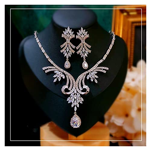 ZHONGZ Schmuck Set Schmuck Set Ohrstecker und Halskette Sterling Silber Hochzeit for Braut Anhänger Luxus Bijoux Blatt Wassertropfen Geschenk (Gem Color : CCAS226)