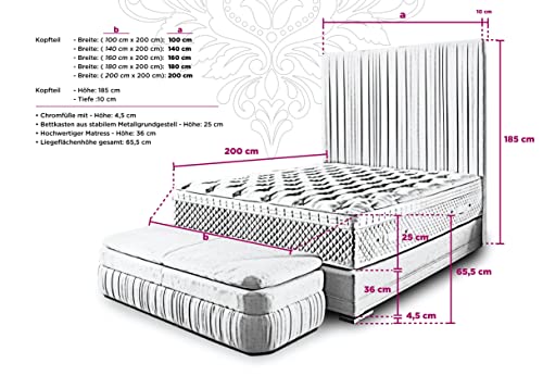 Plymouth Boxspringbett - Hellgrau 200 x 200 cm