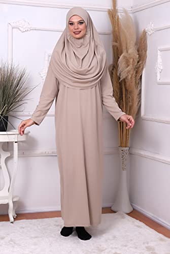 ihvan online Muslimische Kleider für Frauen, Einteiliges Langarm-islamisches Gebetskleid, Mink, XXX-Large-6X-Large