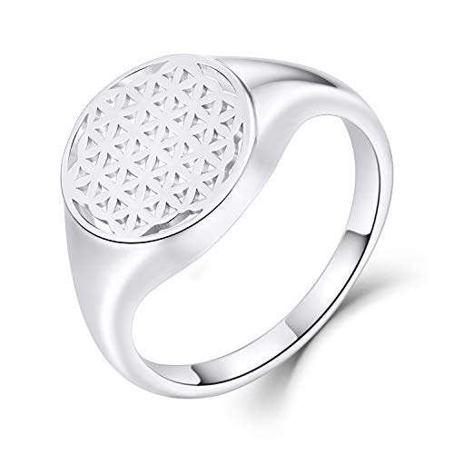 JO WISDOM Damen Ring Breit Lebensblume Silber 925,Ringe Blume des Lebens Verlobungsring,Schmuck für Frauen