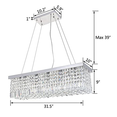 A1A9 Moderner Kristallleuchter, Klare K9 Kristall Tröpfchen Deckenleuchte Rechteckige Chrom Pendel Leuchte für Esszimmer Wohnzimmer Foyer Salon Küche