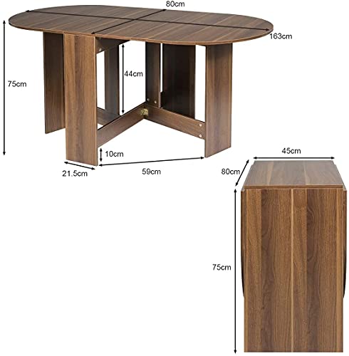 RELAX4LIFE Klapptisch Esstisch, Küchentisch Klappbar, Esszimmertisch 60 kg belastbar, Faltbarer Konsolentisch aus Holz, Kaffeetisch für 6 Personnen, Beistelltisch für Esszimmer & Küche & Büro, braun