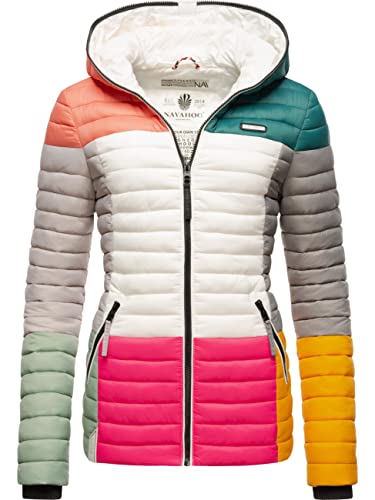 Navahoo Damen Übergangsjacke Colorblocking leichte Steppjacke mit Kapuze Multikulti Multicolour Dark 2 Gr. XS