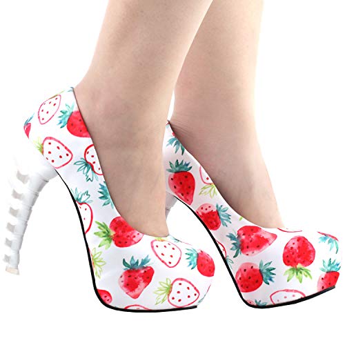 SHOW STORY Neue Knochen High Heel Plattform Knochen Fersen Schuhe, LF806108B38, 38EU, weiße Erdbeere