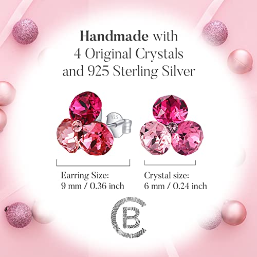 Chic Bijoux Ohrstecker für Frauen - Handgefertigt mit 4 Original Kristallen und 925 Sterling Silber für empfindliche Ohren - Geschenk für Damen, Hypoallergener Schmuck, Rosa