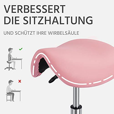 Yaheetech Sattelhocker, Rollhocker, Arbeitshocker mit Rollen Drehhocker höhenverstellbar Sitzhocker Bürohocker für Büro Salon Massage Spa Rosa