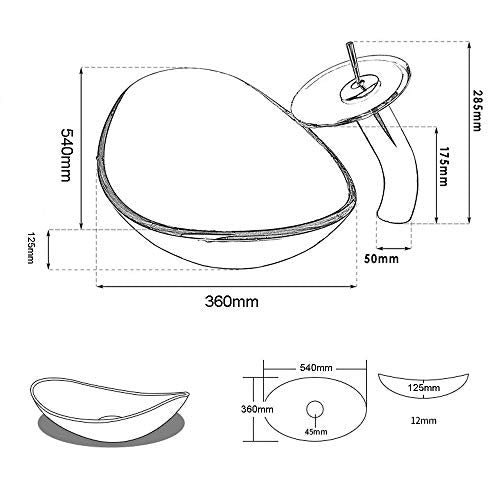 HomeLava Oval Waschbecken Gehärtetes Glas Blau mit Wasserfall Wasserhahn Badarmatur