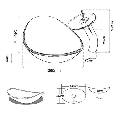 HomeLava Modern Waschbecken Set Gehärtetes Glas Waschtisch Aufsatzwaschbecken Oval mit Wasserfall Armatur Bad