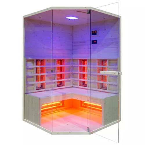 HORI® Moderne Sauna Heimsauna inkl. Infrarotstrahlern & Steuergerät | 5 Halogenstrahler I 2-3 Personen