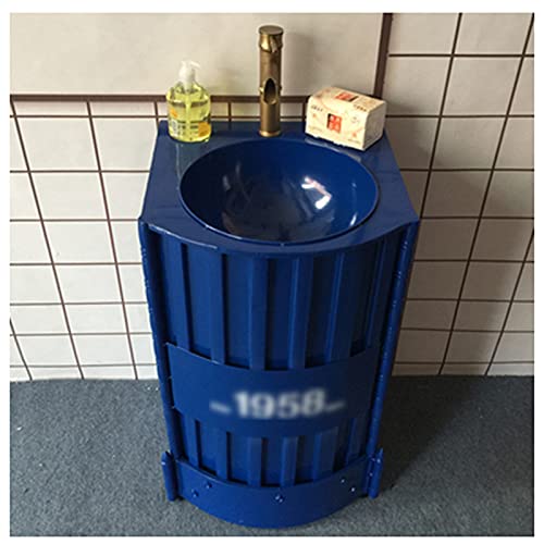 YRRA Badmöbel Set mit Waschbecken, Freistehend Badezimmerschrank Waschtisch stehend mit Unterschrank, Industriestil Abnehmbarer freistehender Eisenkunst-Waschtisch,Blau,Without Mirror