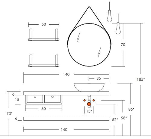 Dafne Italian Design Moderner Badezimmerschrank mit Waschbecken - Kastanie grau oxidiert