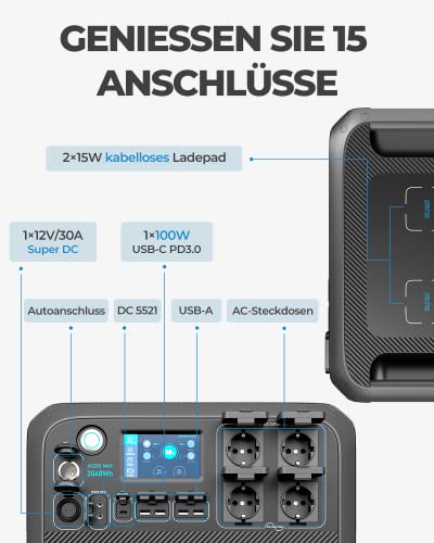 BLUETTI Solargenerator AC200MAX mit 2 x PV350 Solarpanel, 2048Wh/2200W LiFePO4 Tragbare Powerstation Stromaggregat, 350W Solarmodule für Notstromversorgung Camping, Wohnwagen, Stromausfall