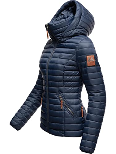 MARIKOO Damen Übergangsjacke Steppjacke mit abnembarer Kapuze Löwenbaby Navy Gr. XS