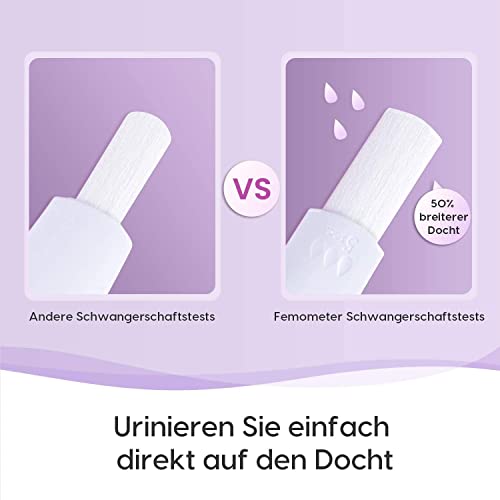 Femometer Schwangerschaftstest Frühtest 3er Pack mit HCG Teststreifen 12.5miu/ml, über 99% Genauigkeit, 2 Groß Wasserdicht Ergebnisfenster