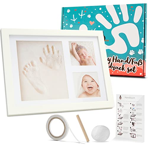 Täubchen® Hand- und Fußabdruckset, Gipsabdruck, Babyfreundlich, Babyparty, Babygeschenke, Geburt, Taufe Geschenk, hochwertiger Bilderrahmen, Fußabdruck, Babyshower