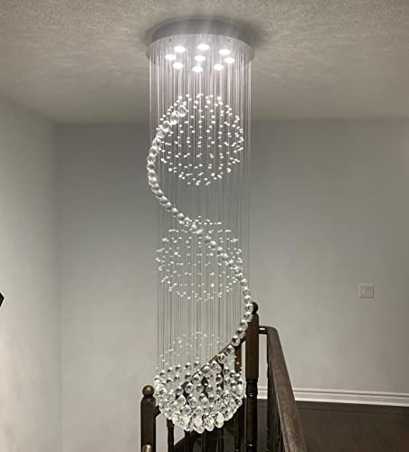 Luxus Spiral Sphere Kristall Kronleuchter, Spektakuläre Droplet LED Deckenleuchte, Unterputz Pendelleuchte für Wohnzimmer Hotel Eingangsbereich Flur Foyer Romantisches Dekor, Größe: D50cm H180cm