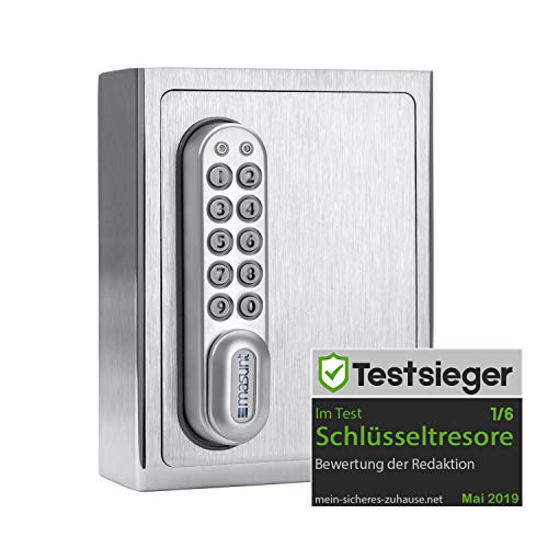 masunt Schlüsselsafe 1120 E Code | Innovative Online-Codevergabe aus der Ferne | elektronischer Schlüsseltresor aus massivem V2A Edelstahl | Aufbruch-sicher | wetterfest | Silber