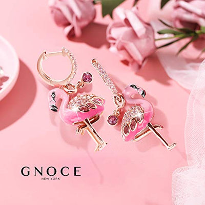 Gnoce Flamingo Ohrhänger Silber 925 Schwarz"Feurige Leidenschaft" Rose Gold Anhänger Ohrringe mit Zirkonia Schmuck Geschenk für Damen Mädchen Ehefrau Geburtstag