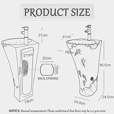 YRRA Waschbecken Standwaschbecken Waschtischsäule Dreidimensional handgeschnitzt Waschbecken mit Säule with Tap für drinnen und draußen, Antifouling Und Leicht Zu Reinigen,with Mirror(B Style)