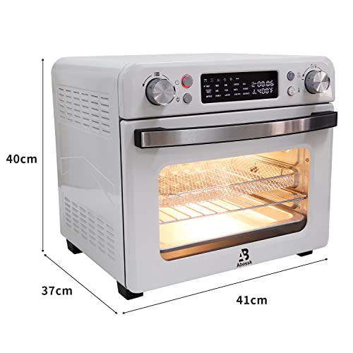 25 L Heißluftfritteuse, Heißluft-Backofen 1700W mit 9 Programmen, 25 L Kapazität, 5 Zubehör, mit LED-Display, Temperaturregelung und Timer (25L-weiß-Doppelknopf)